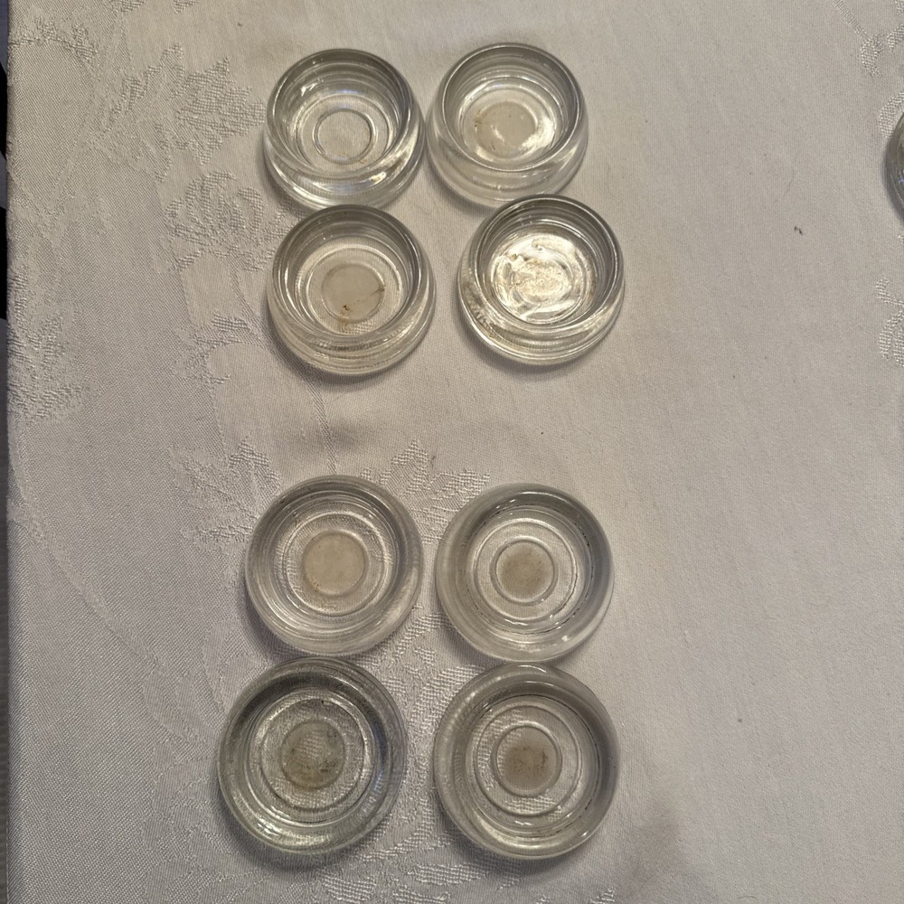 Vtg Clear Glass Furniture Leg Coasters Floor Protector Set Inner 2 1/8