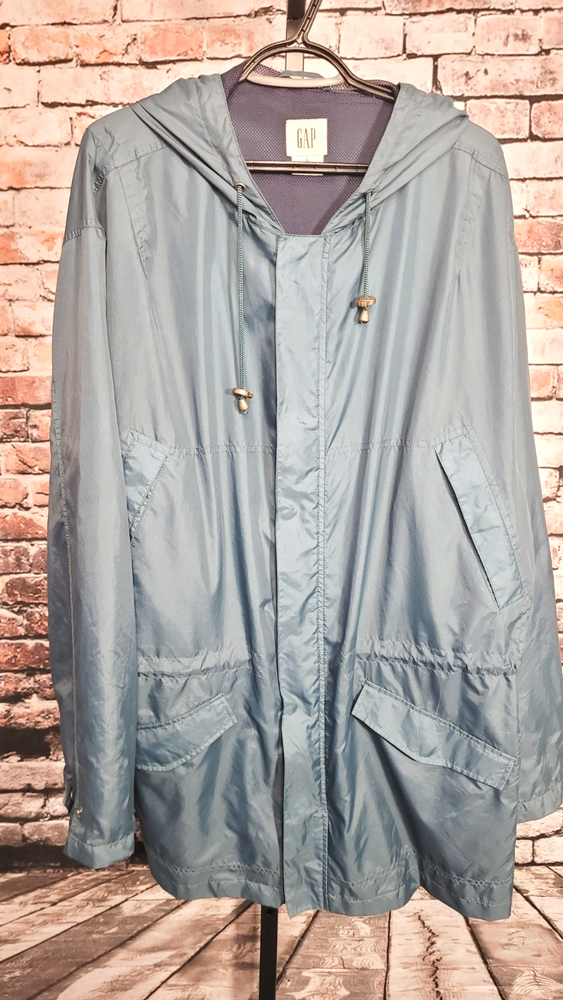GAP Windbraker Coat Men XL Teal Soft Shell Mesh Liner Full Zip VTG 4 Pockets