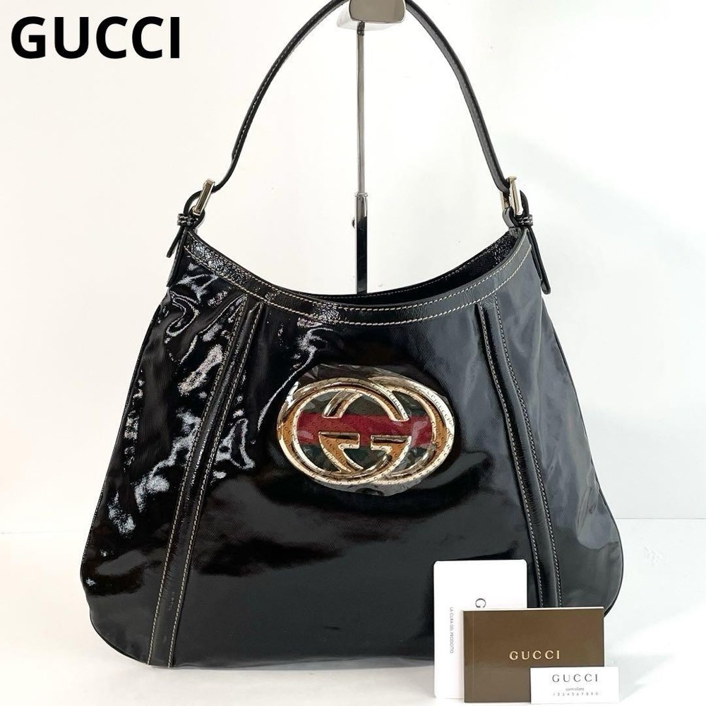 GUCCI Shelly Line Interlocking Shoulder Bag in Black PVC Authentic G06253668