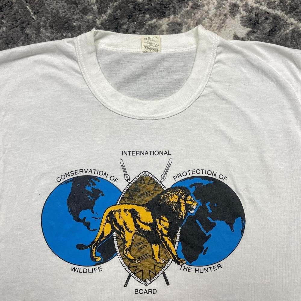 Vintage Lion Shirt Mens Large 80s 90s Nature Conservation Extinction Animals