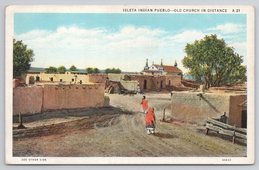 Isleta Indian Pueblo Old Church New Mexico Vintage Postcard