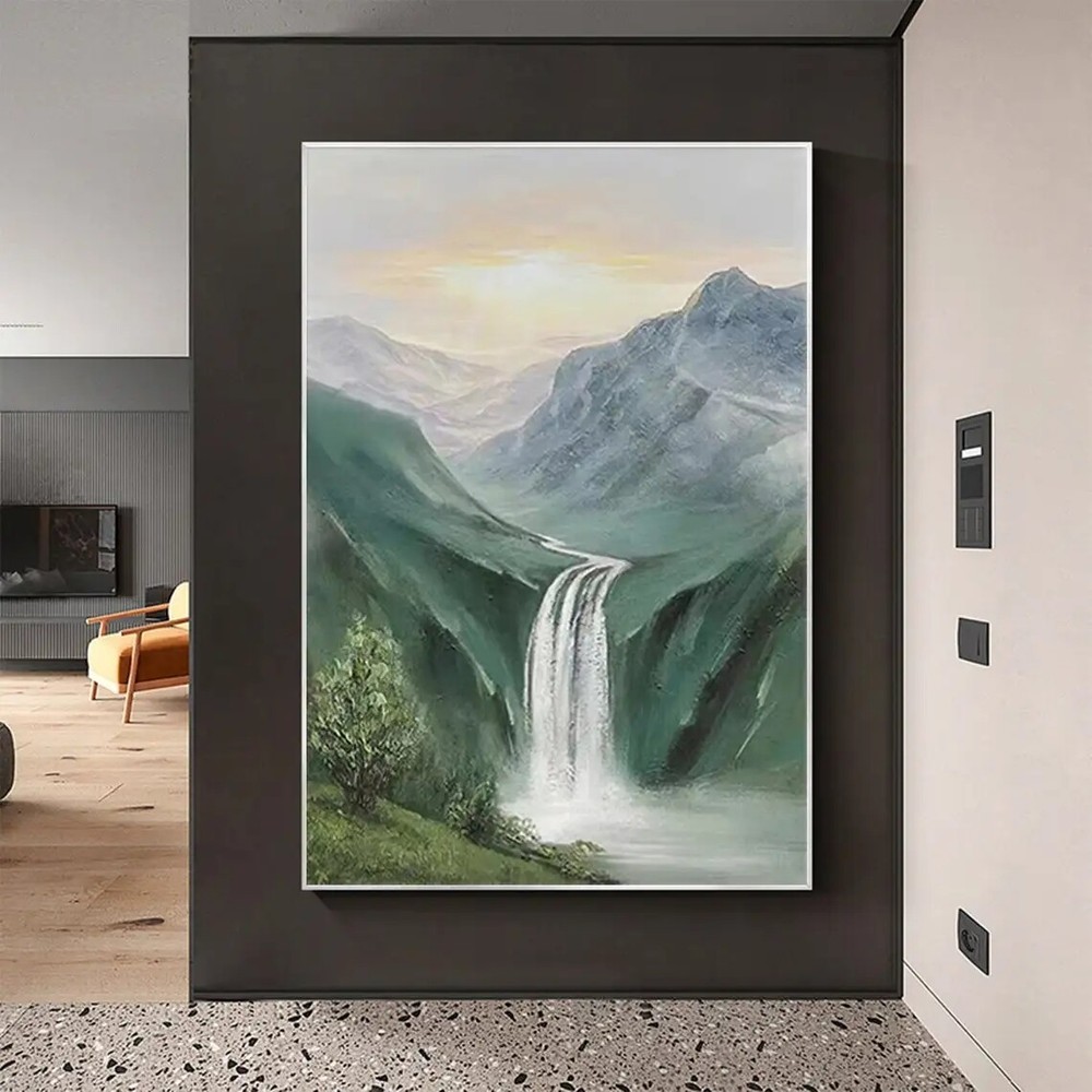 Abstract Big Green Mountain Oil Painting on Canvas Hand Painted Landscape