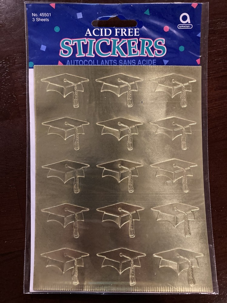 Gold Graduation Hat Stickers 45 Stickers Acid Free Stickers New in Package-image