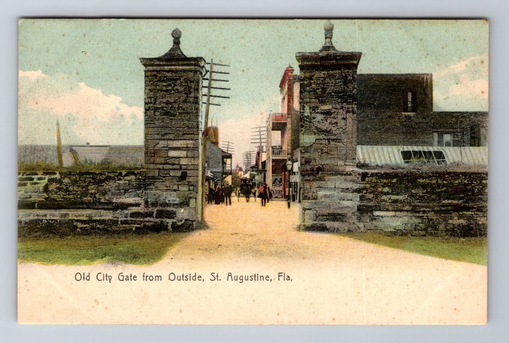 St Augustine FL-Florida, Old City Gate, Antique, Vintage Souvenir Postcard