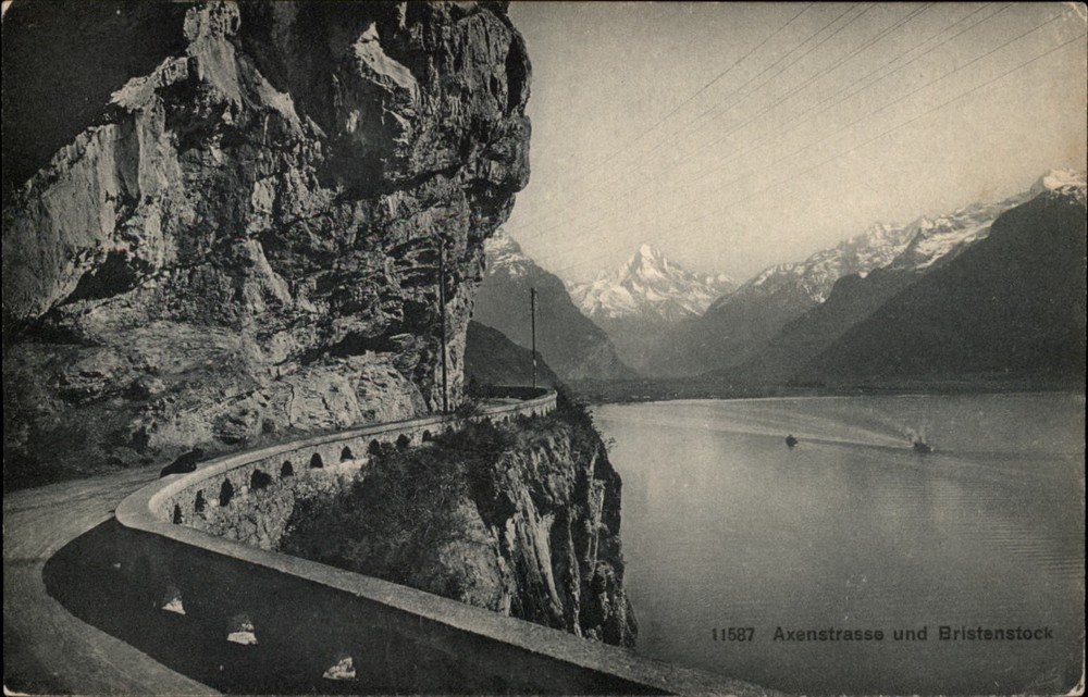 Axenstrasse and Bristenstock Brunnen Switzerland vintage postcard s923