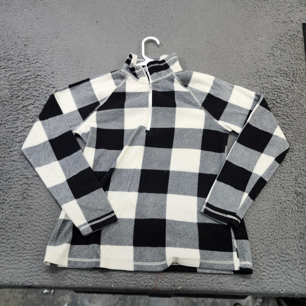 Eddie Bauer Shirt Womens S Black Buffalo Plaid 1/2 Zip Fleece Mock Neck Top