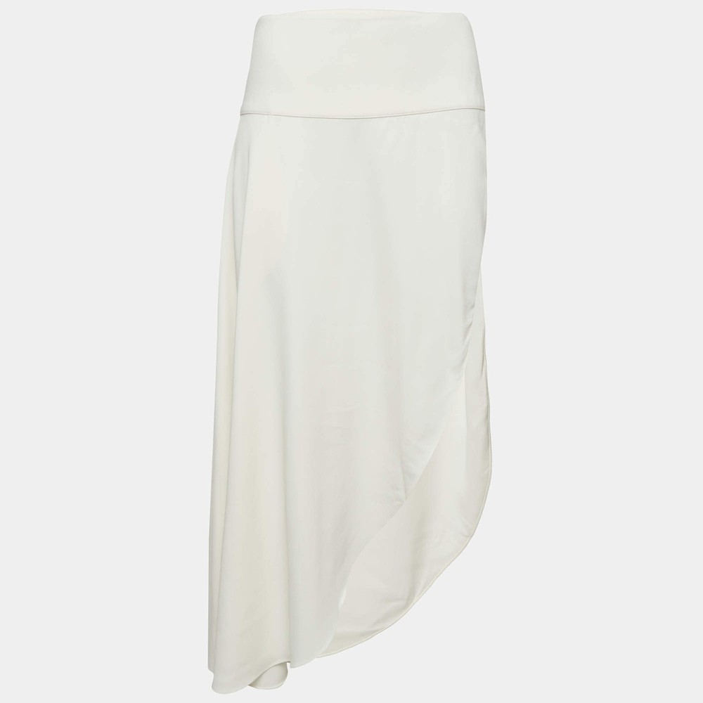 Alaia White Crepe Asymmetric Midi Skirt S