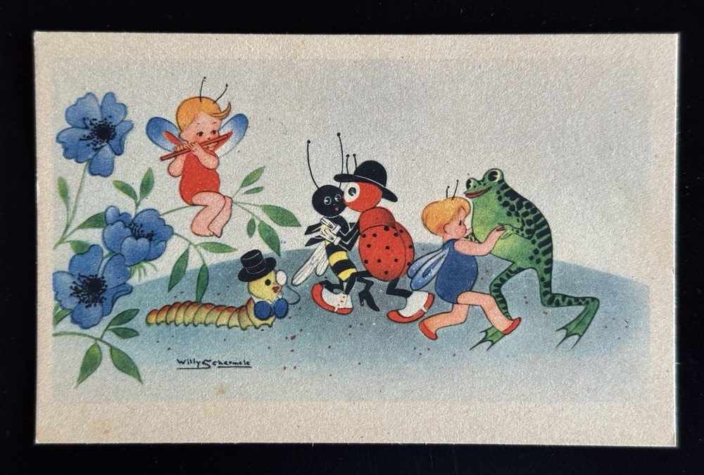 WILLY SCHERMELE Animal Fantasy Frogs Insects Fairy Vintage Postcard