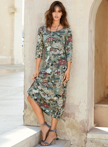 Peruvian Connection Capistrano Midi Dress Sz XL Asian Birds Floral Peasant