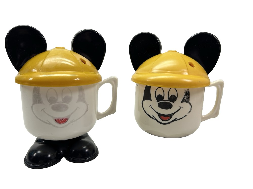 Vintage 1980s Plastic Walt Disney Mickey Mouse Sippy Cup Set Of 2