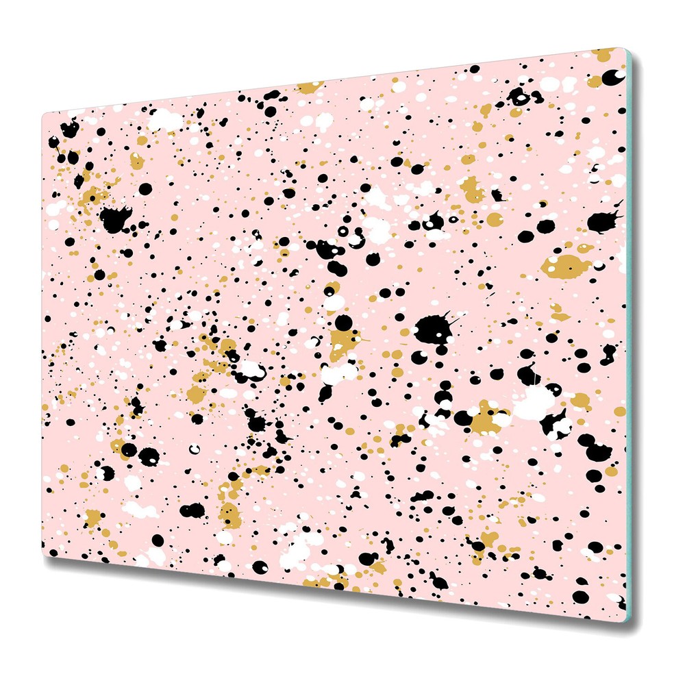 Serving Chopping Board Glass Cover Hand drawn paint splashes black and pink