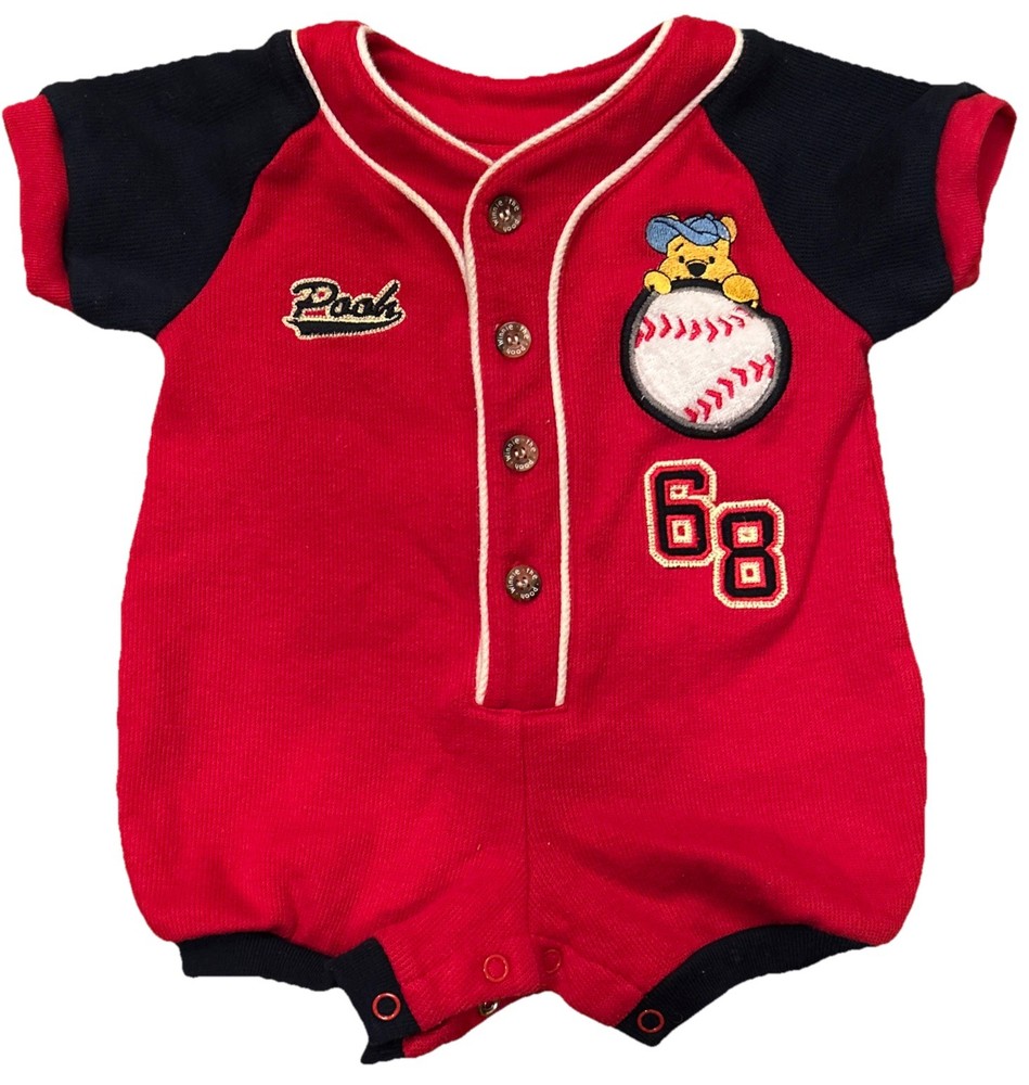 Disney Winnie The Pooh 3-6 Months 90s Embroidered Y2K Baseball Romper Vintage
