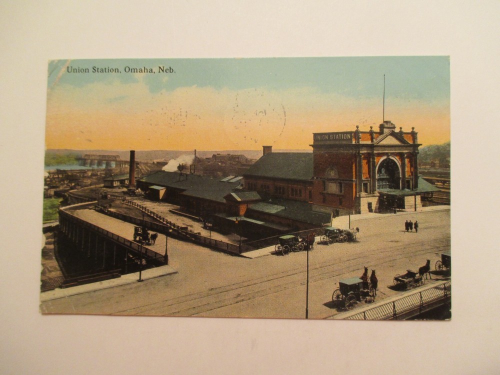 Omaha Nebraska Postcard Union Station Railroad 1913 NE