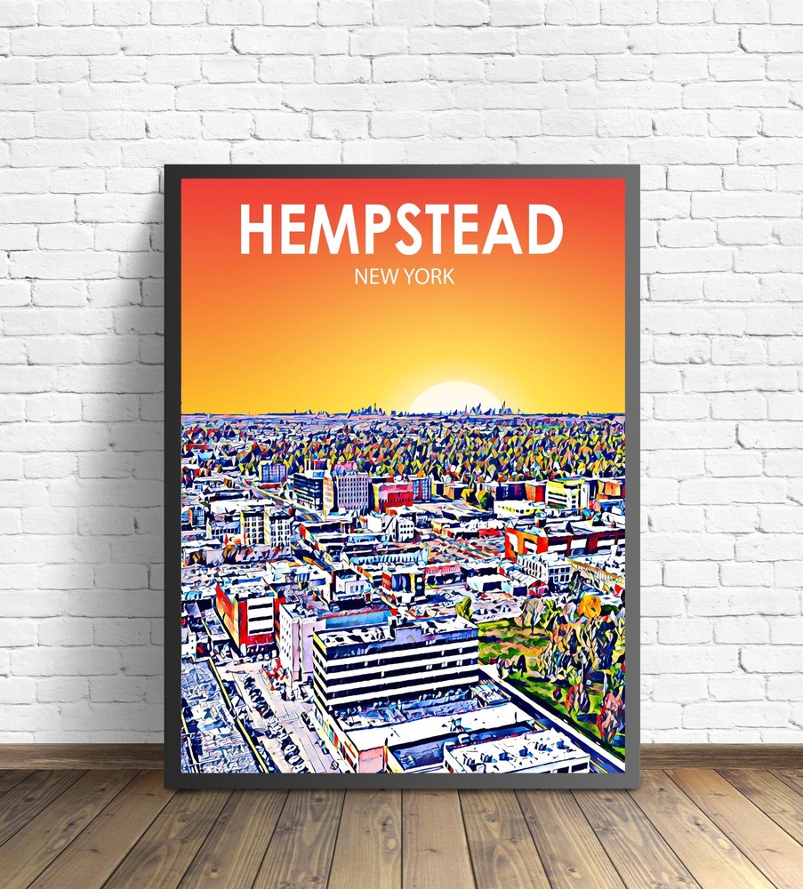 Hempstead NY Sunset Landscape Art Poster Framed Wall Print  