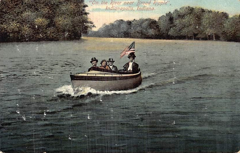 Postcard IN: Boat, River near Broad Ripple, Indianapolis, Indiana, Posted 1911