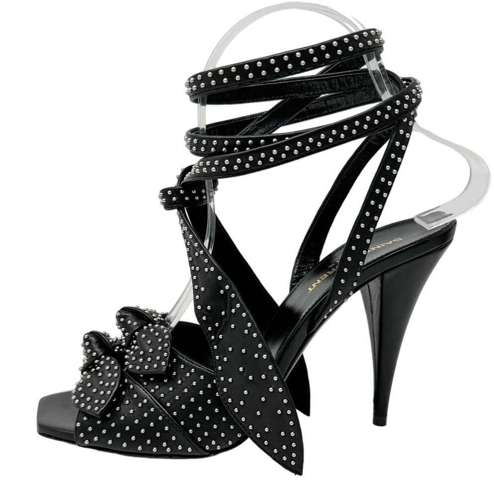 Saint Laurent KiKi 100 Micro Studded Ankle Wrap Sandals Size 38.5 US8