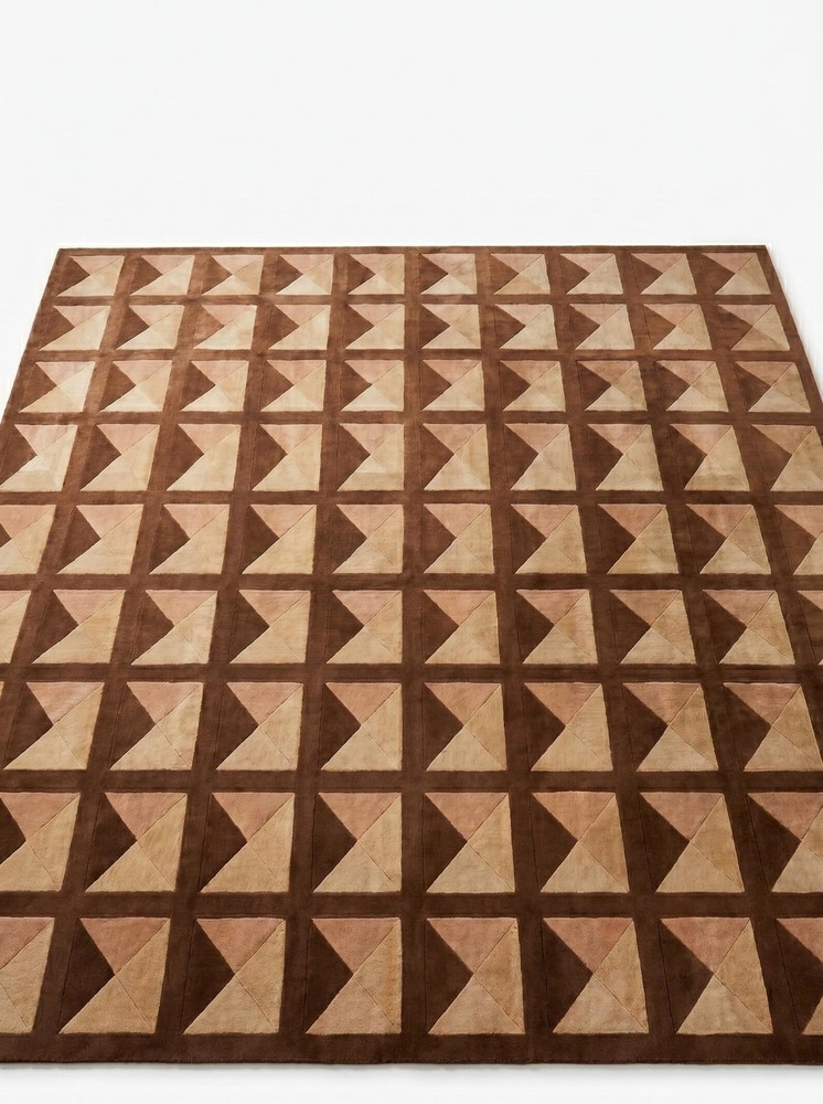 Handmade Geometric Tufted Rug Modern Luxury Area Rug Brown Terracotta Checkered