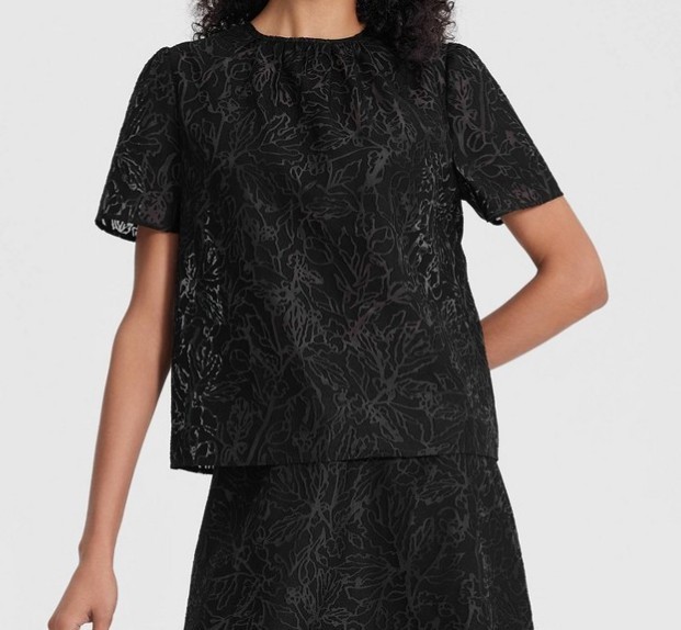 Women's Black Semi-Sheer Short Sleeve Jacquard Blouse by A New Day