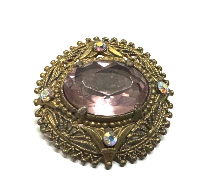 Vtg Purple Stone Costume Gold Tone Brooch Jewelry Lot H
