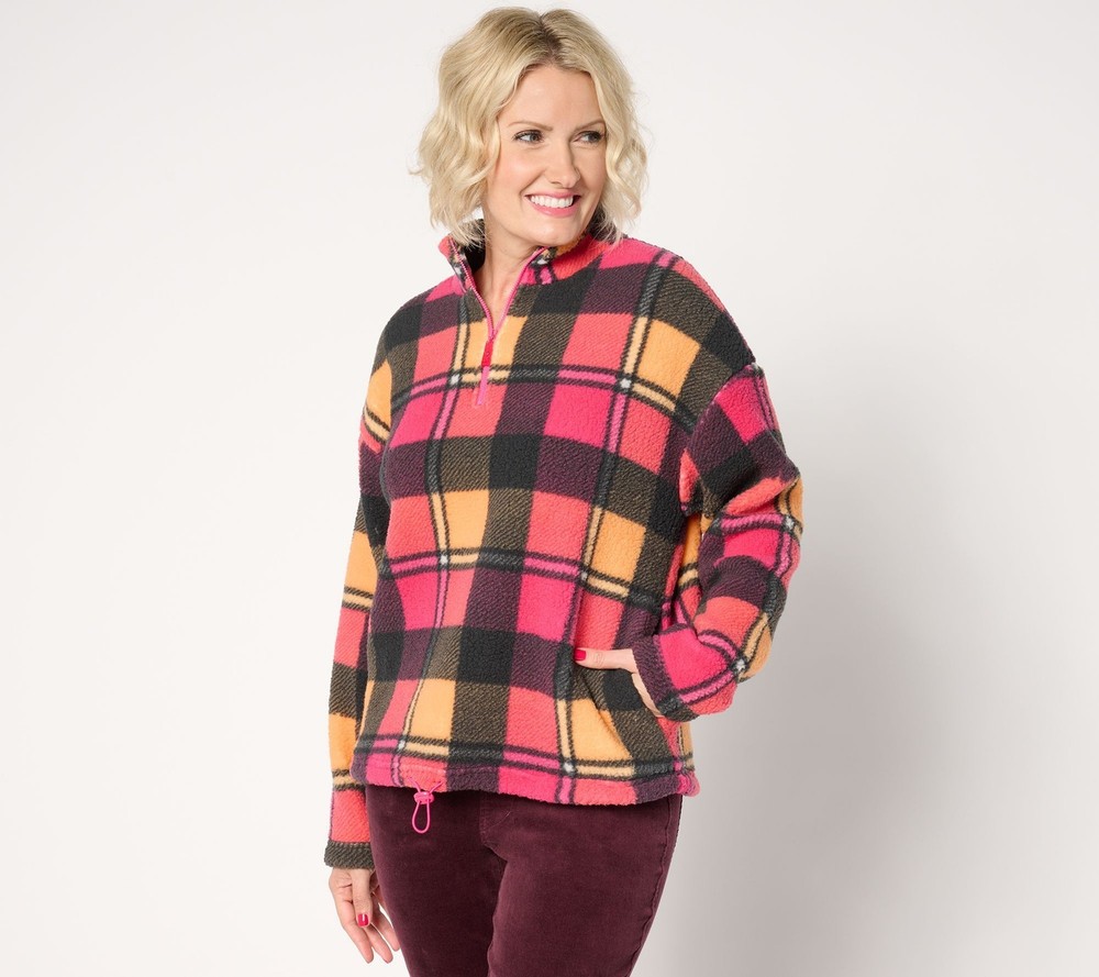 Belle by Kim Gravel Women's Top Sz S Mad for Plaid Sherpa Multi-colored A667137