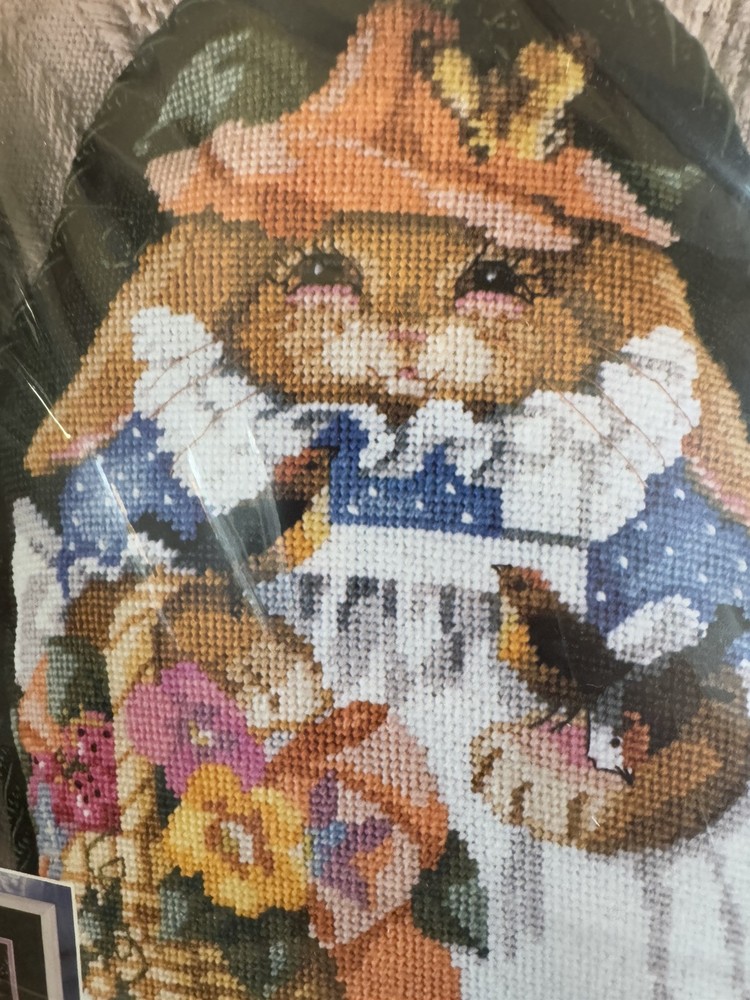 NOS Bucilla Blossom Bunny Needlepoint Picture Or Pillow 4674 Design NANCY ROSSI