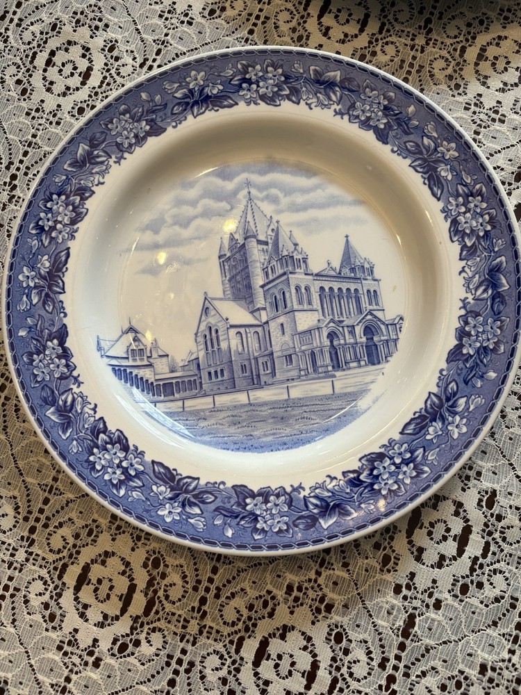 Rare Spode Plate Blue and White Boston Trinity Church Cottagecore Granny Mint