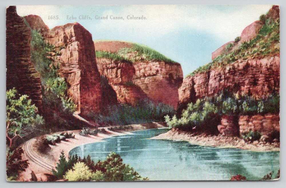 Echo Cliffs Grand Canyon Colorado River Train Tracks Postcard W-H Co.