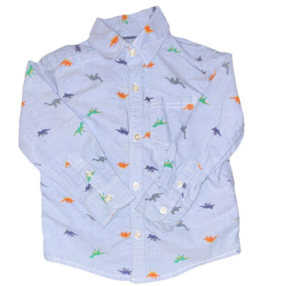 Carter's Boys 3T Light Blue Dinosaur Print Long Sleeve Button-Up Shirt