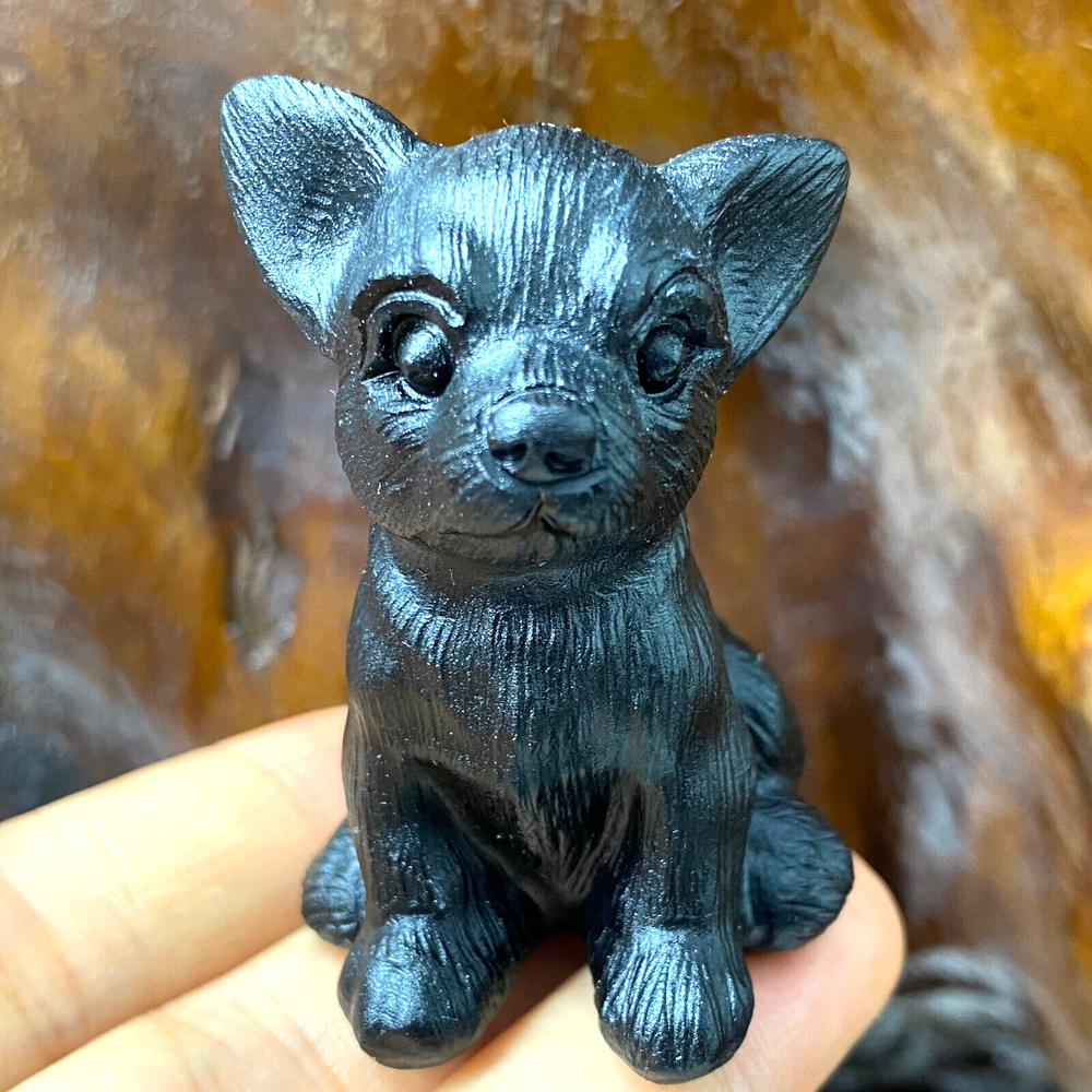 Hand Carved Natural Obsidian Quartz Dog Skull for Reiki Healing 1PC