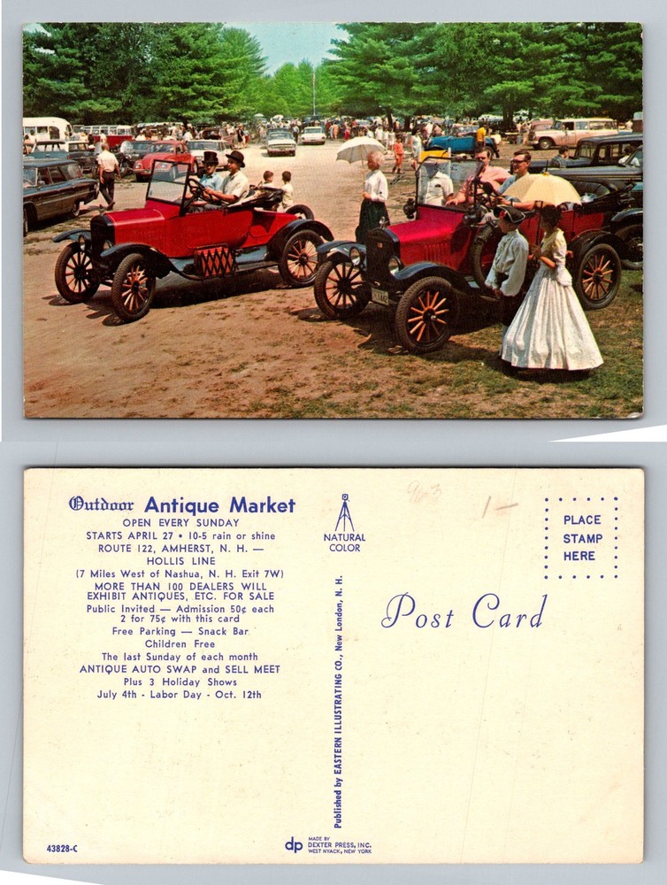 Amherst, NH-New Hampshire, Outdoor Sunday Antique Market Autos Vintage Postcard