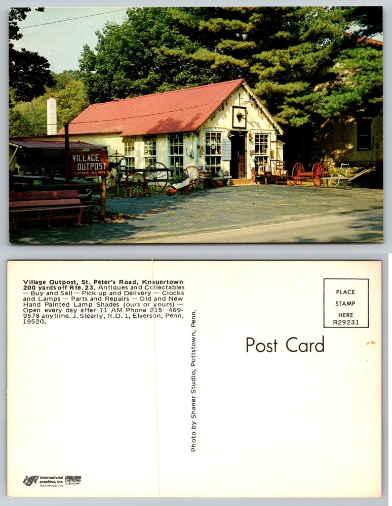Village Outpost Knauertown PA Postcard - Antiques & Collectibles Shop