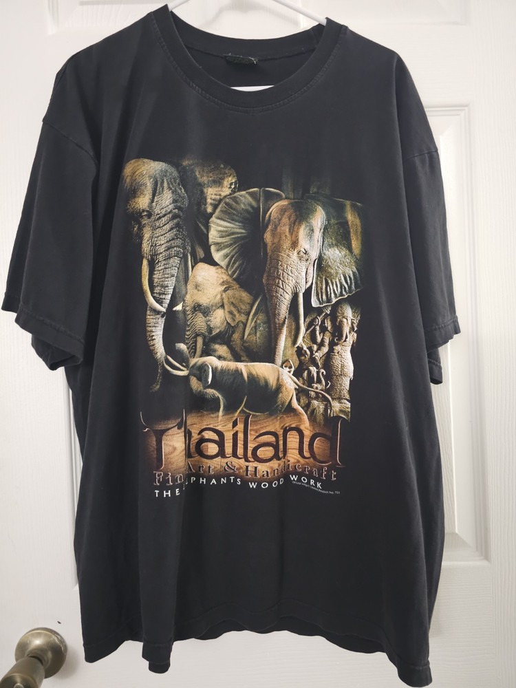 JOLIGOLF Thailand Elephant Wood Carving Graphic T-Shirt Men's XL Ventage