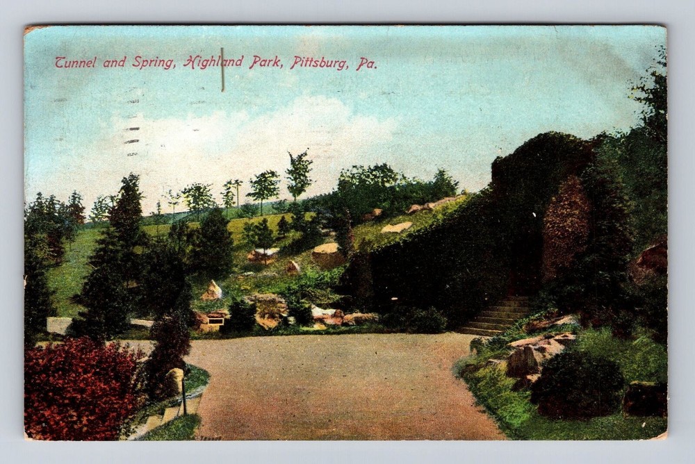 Pittsburgh PA-Pennsylvania, Highland Park Tunnel & Spring Vintage c1909 Postcard