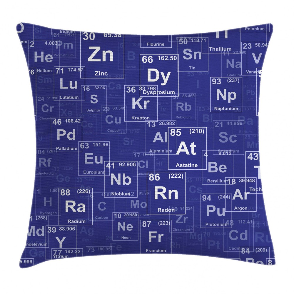 16-Inch Square Periodic Table Chemistry-Themed Throw Pillow Cushion Cover