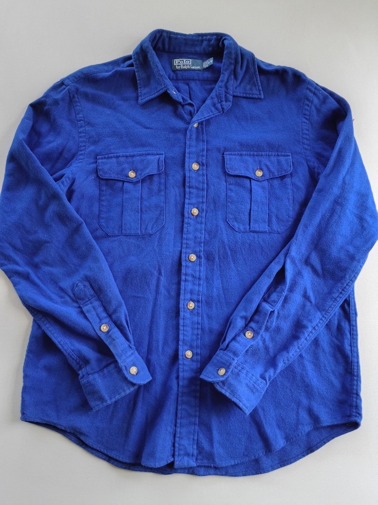 Polo Ralph Lauren Vintage Soft Blue Flannel Button Down Shirt Men's Size L