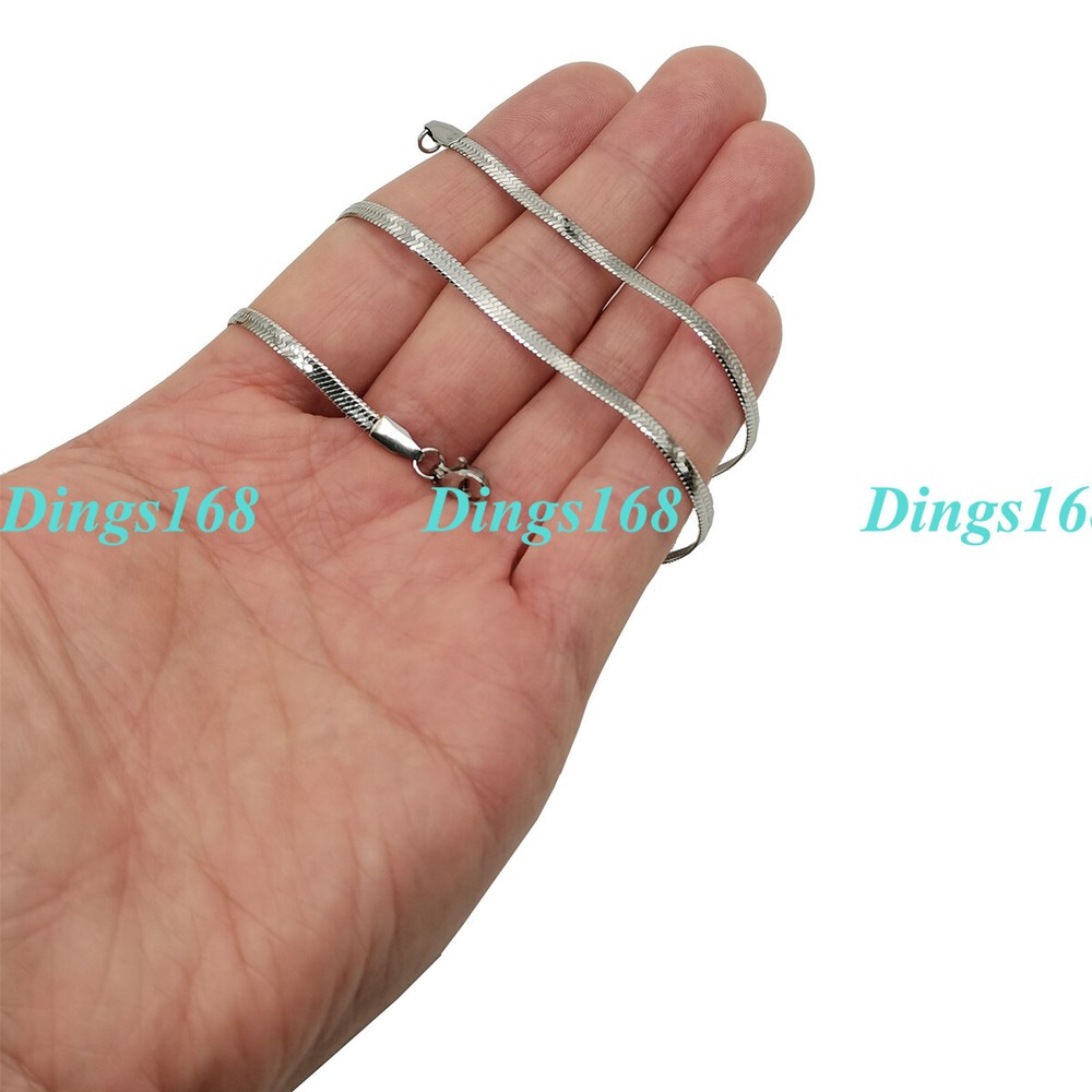 18K White Gold Filled TARNISH/Nickel-FREE 18 inch 5mm Herringbone Chain Necklace