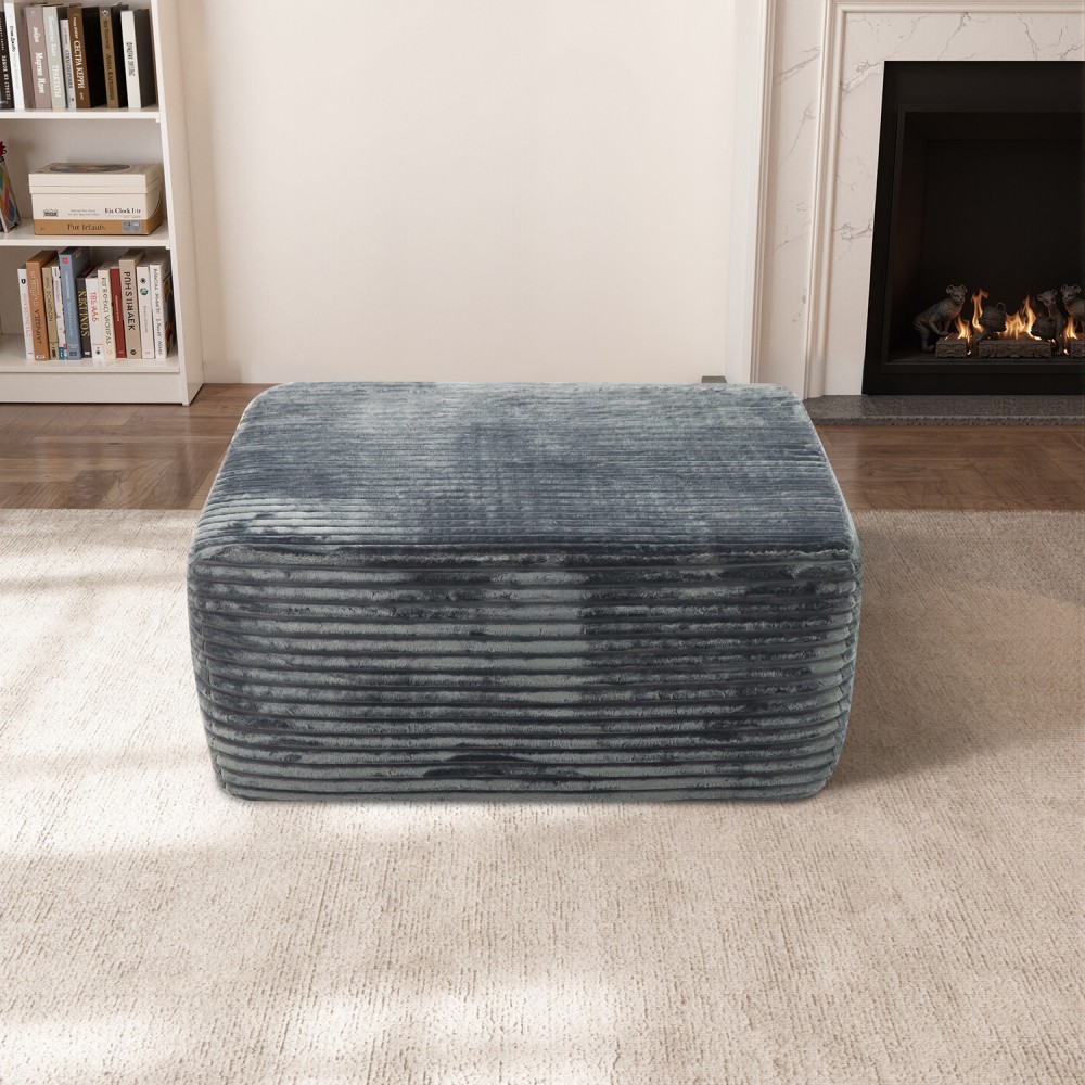 Ribbed Velvet Square Ottoman Versatile Living Room Footstool