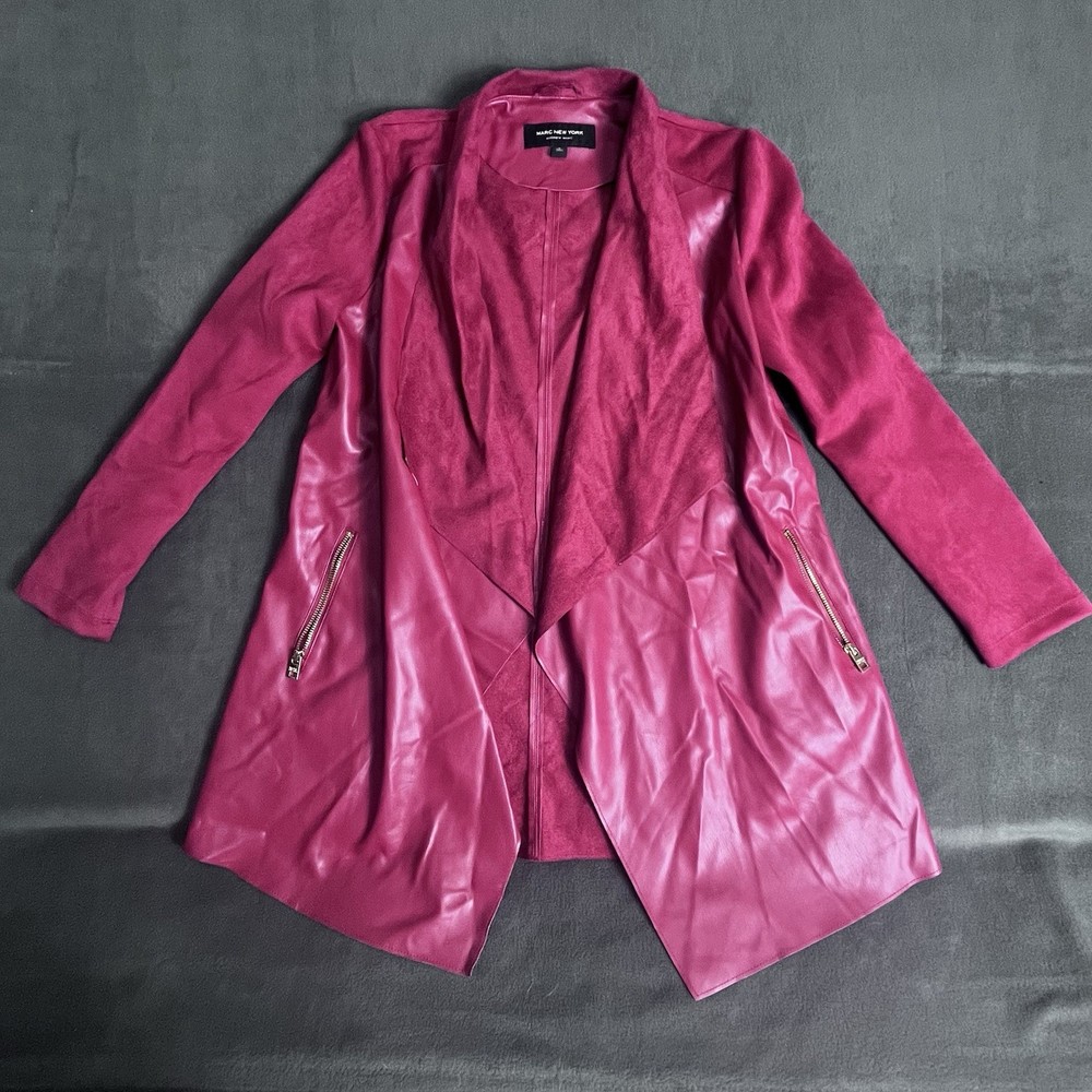 Marc New York Women’s Jacket Small Red Faux Leather Suede Moto Biker Waterfall