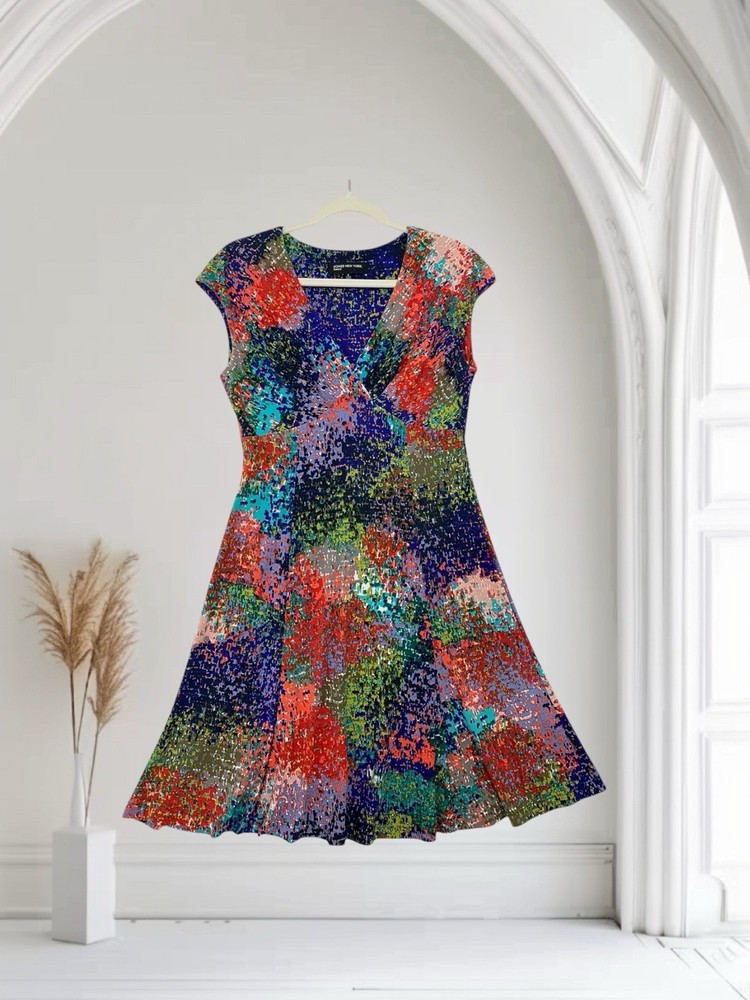 Jones New York Abstract Print Fit & Flare Dress Size 6 Artsy Fall Holiday Chic