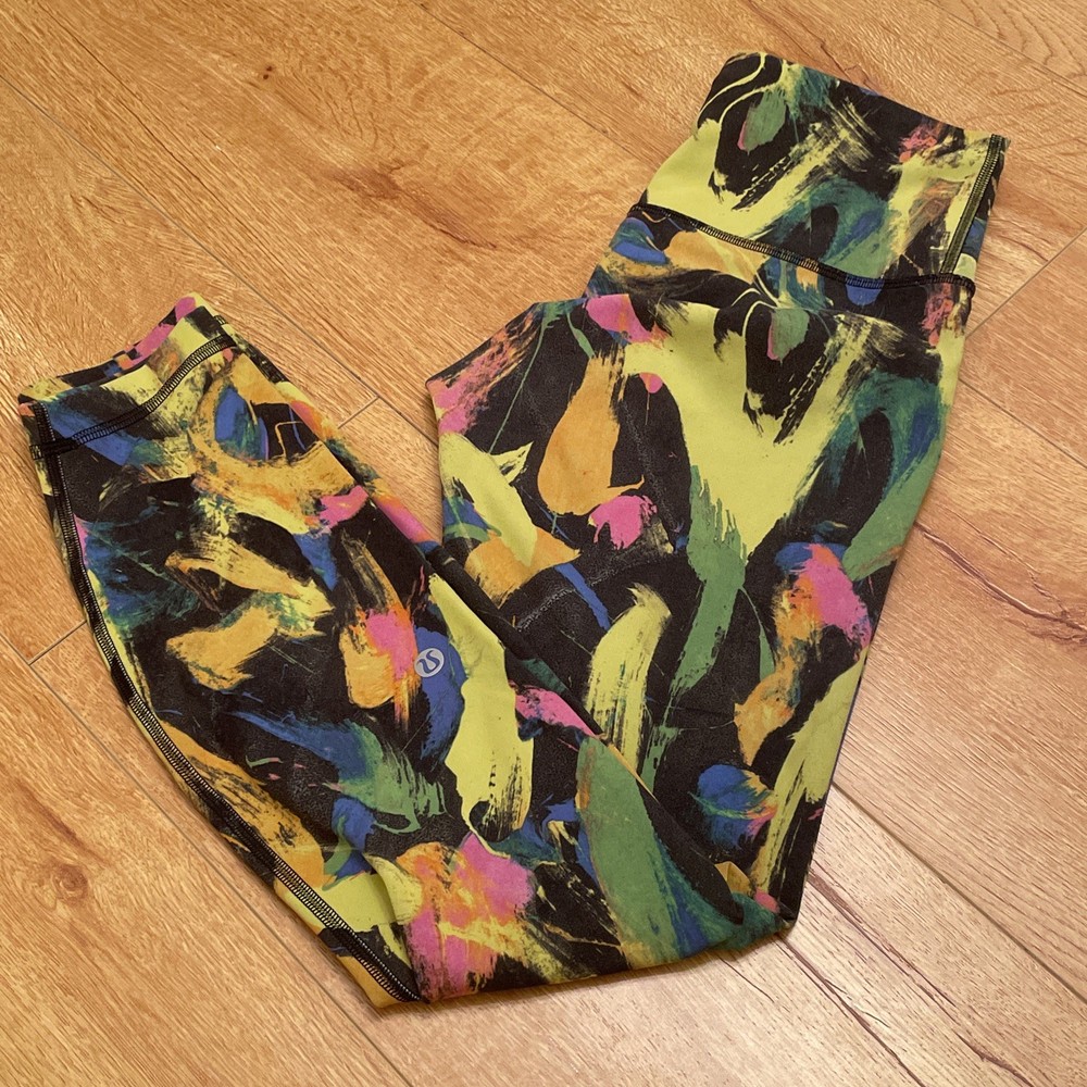 LULULEMON Wunder Train High Rise Tight 25”  Legging Undertone Black Paint Neon 6