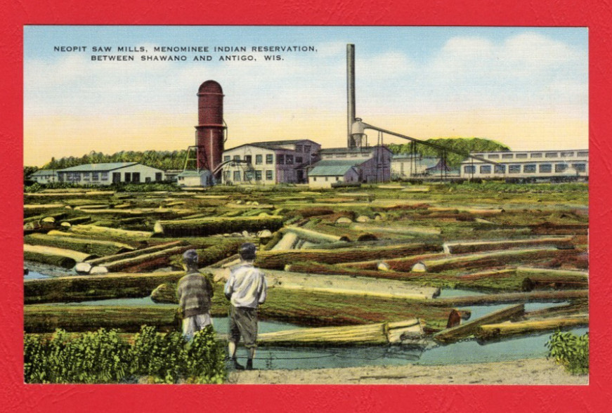 Shawano & Antigo Wisconsin Neopit Sawmills - linen postcard ca 1940s