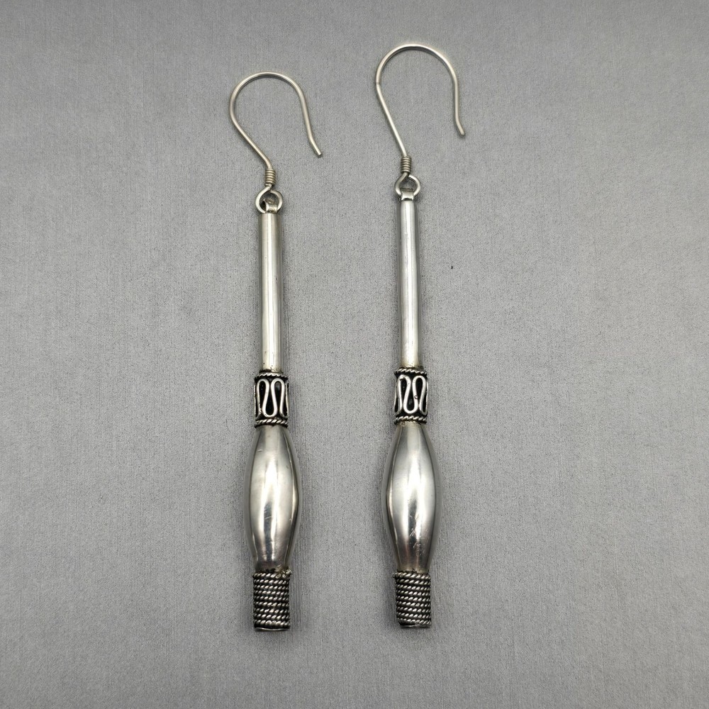 Vintage Bali Sterling Silver Torpedo Drop Earrings 3