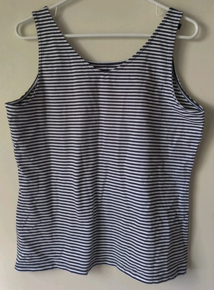 Talbot's Women's Striped Tank Top Navy Blue/White Cotton Blend Size Large