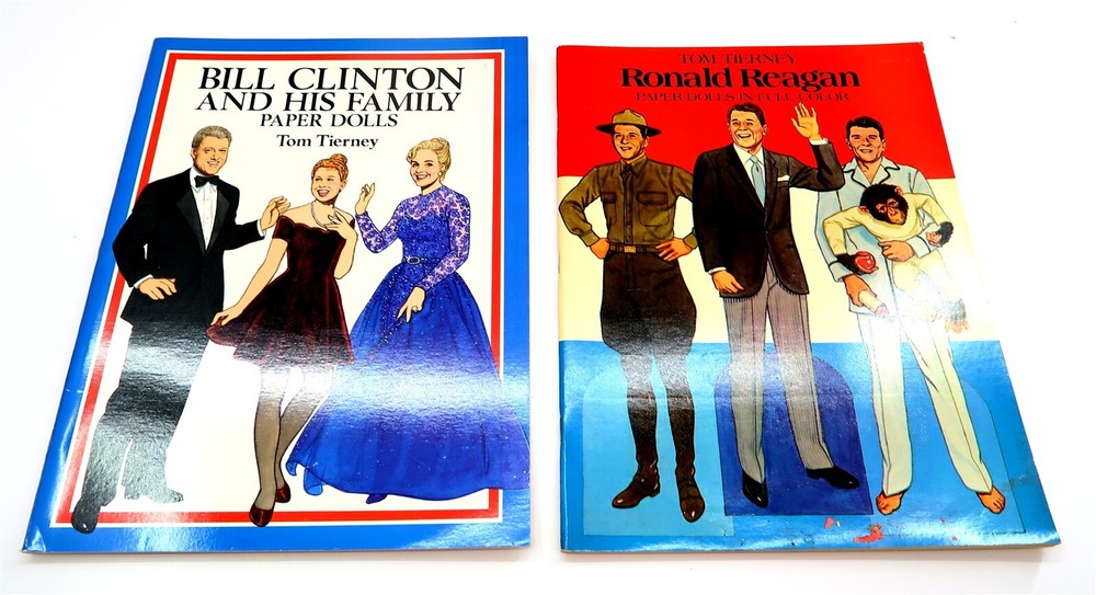 BILL CLINTON AND HIS FAMILY + RONALD REAGAN Paper Doll Books by Tom Tierney