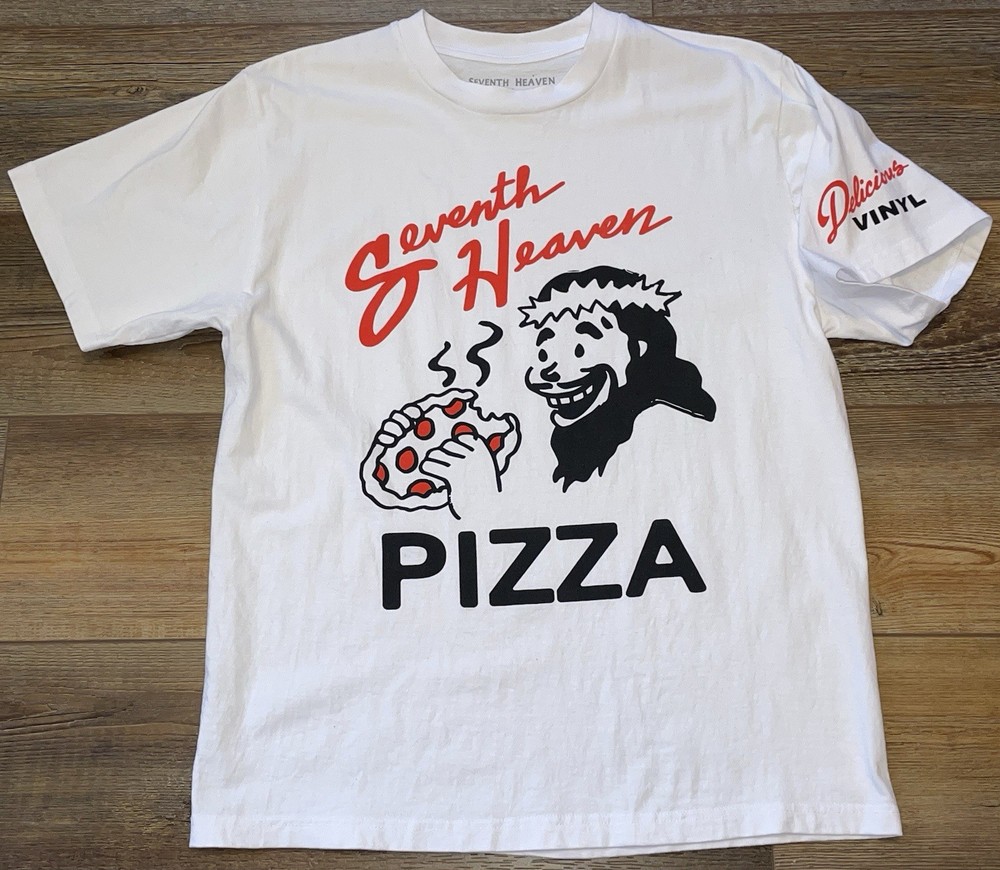 Seventh Heaven Jesus delicious Vinyl Pizza Tee Shirt Mens M Designer Fashion