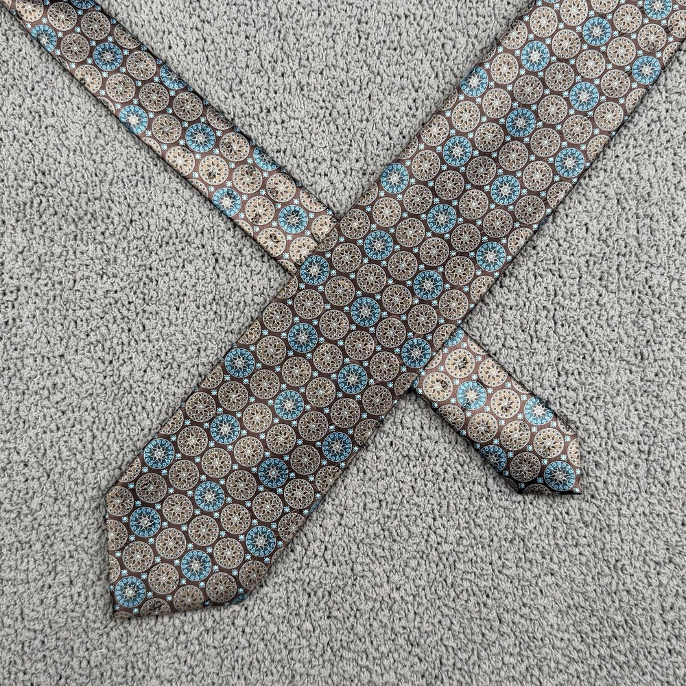 Ermenegildo Zegna Tie Brown Blue Silk Geometric Circles Made In Italy Necktie