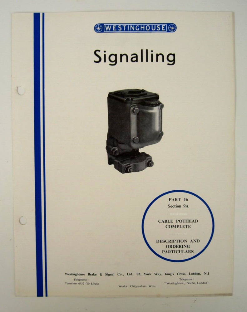 Westinghouse Signalling Parts Brochure Cable Pothead Complete 1949