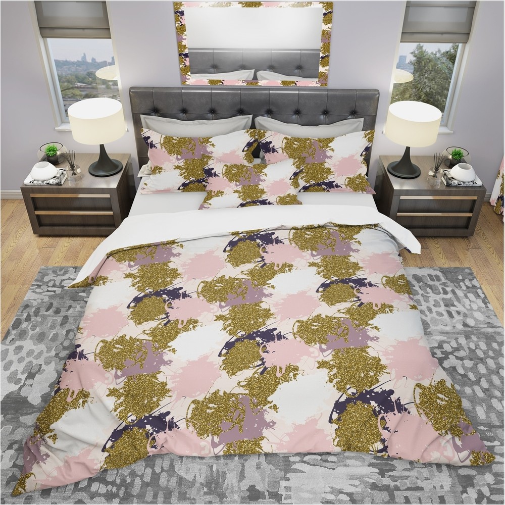 Designart 'Pink, Purple and Golden Glitter Stains' Modern &