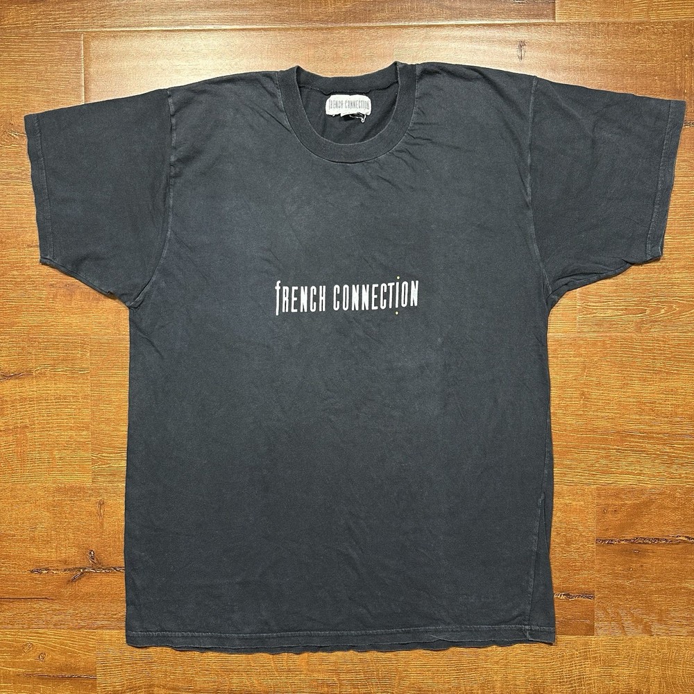 Vintage French Connection T Shirt Mens L Black Alt Streetwear 90s Y2K Faded City