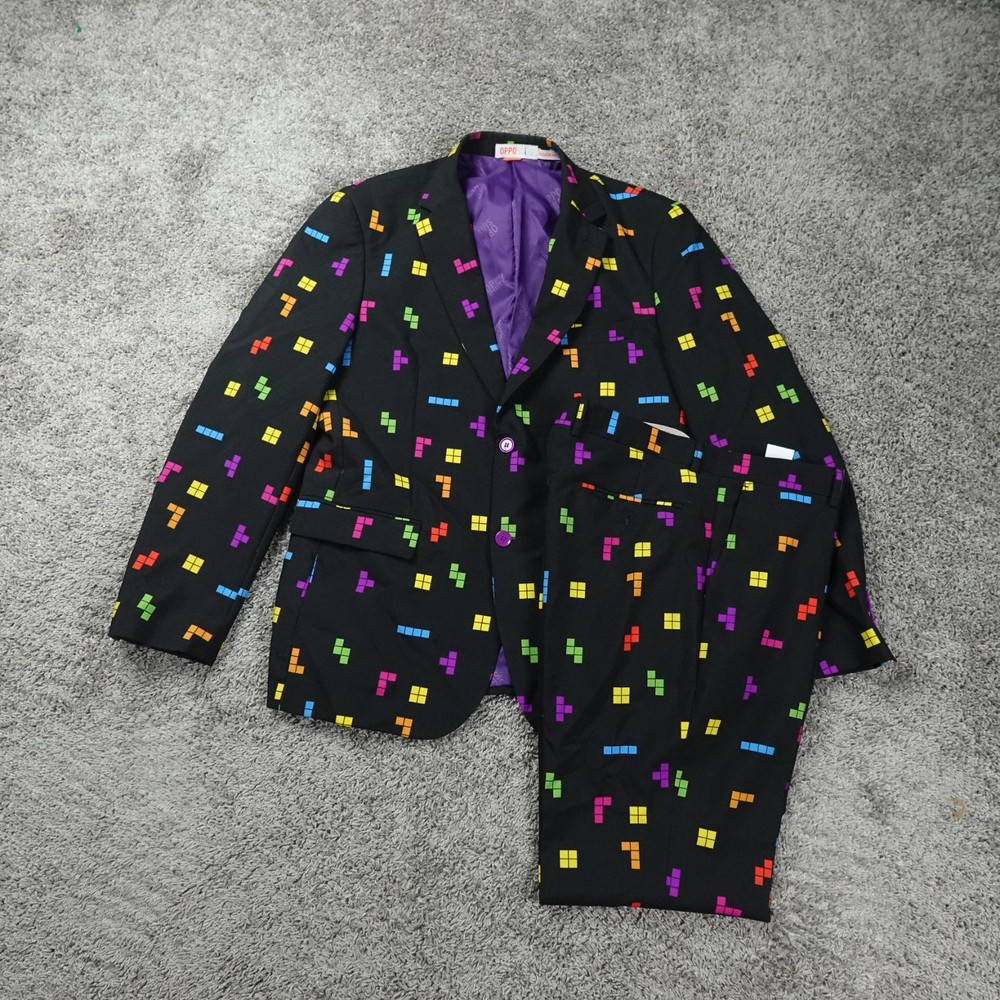 Opposuits 3 Piece Suit Tetris Game Pants Jacket Tie Mens Size 44